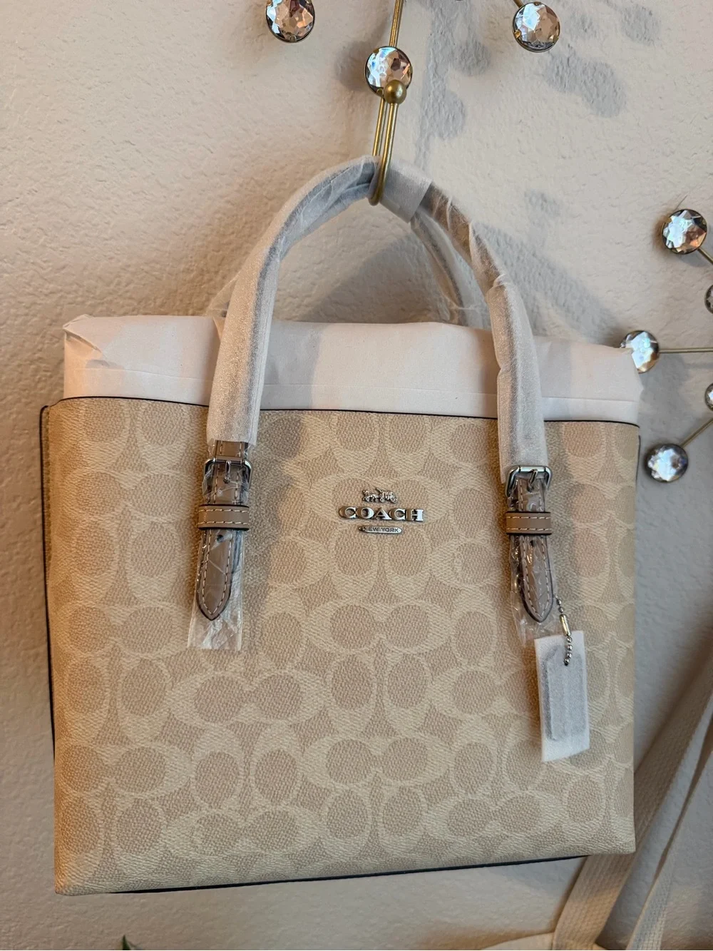 Coach Mollie 25 Tan Signature Tote New